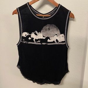 Free People Black Gauze Muscle Tee